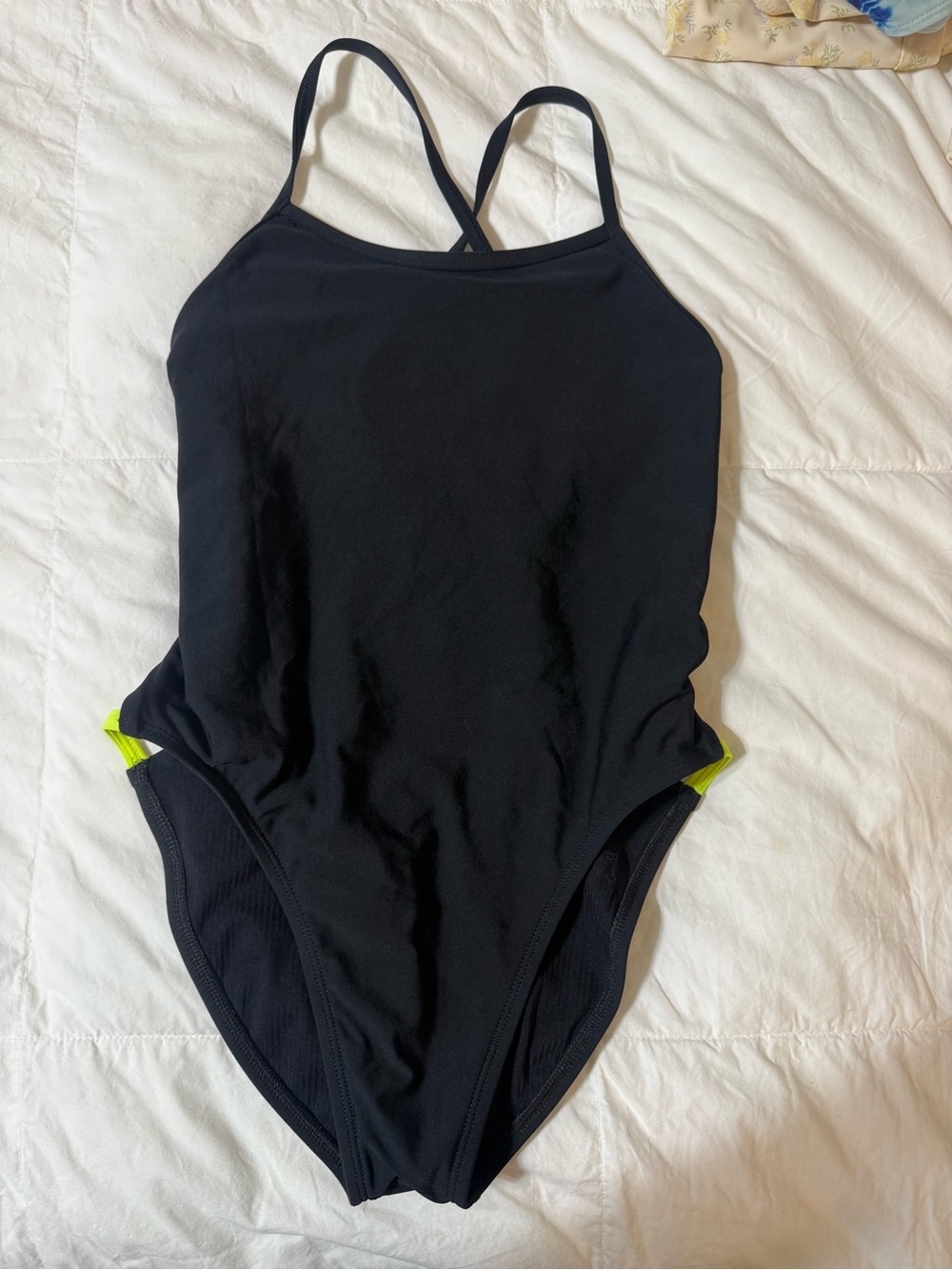 Jolyn Clothing Black One-Piece Swimsuit with Neon Yellow Accents